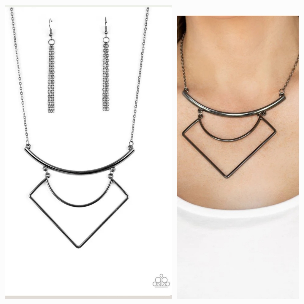 Egyptian Edge Gunmetal NecklaceEarring Set 8$